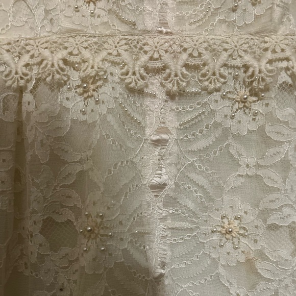 Handmade Bohemian Lace Embroidery Beading 60’s Vintage Wedding Dress Fairycore - Picture 4 of 16